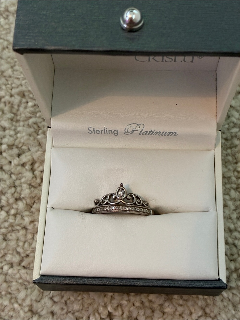 Disney Crislu Sterling Platinum Tiara Ring in Silver